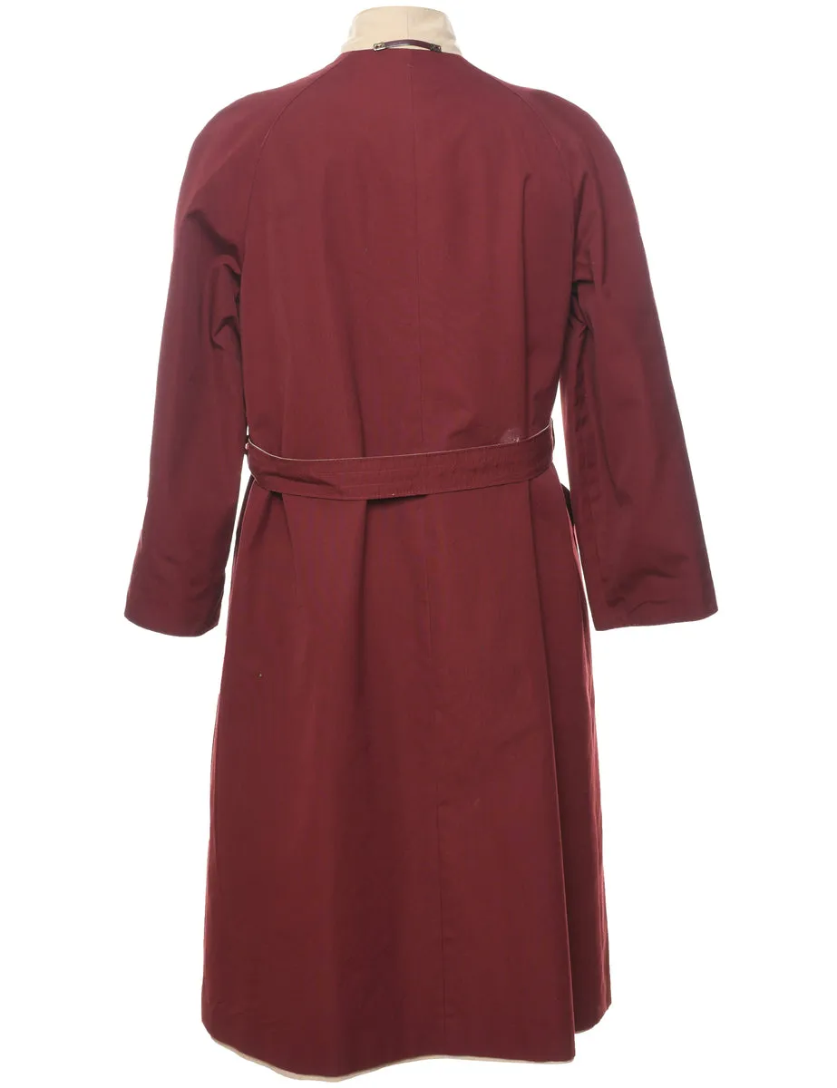 Maroon & Off-White Contrast Trench Coat - L