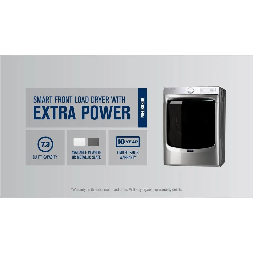 Maytag MED8630HC Smart Front Load Electric Dryer with Extra Power and Advanced Moisture Sensing Plus - 7.3 cu. ft.