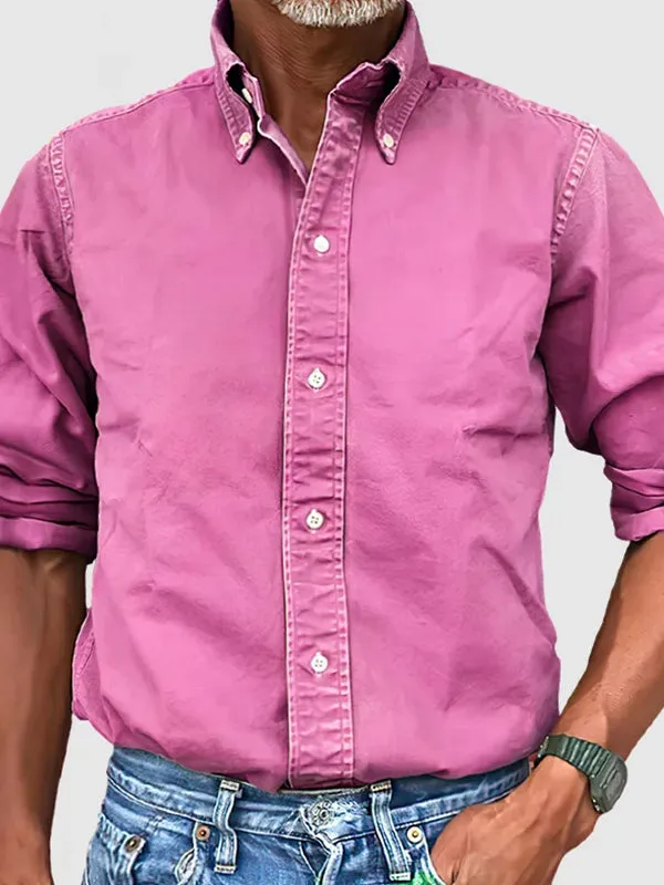 Men's Solid Color Business Lapel Button Down Shirt