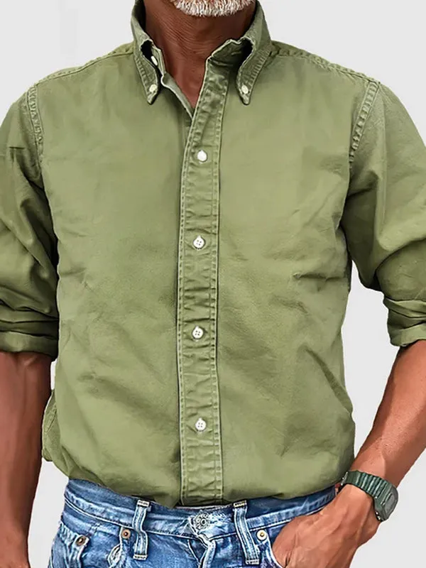 Men's Solid Color Business Lapel Button Down Shirt