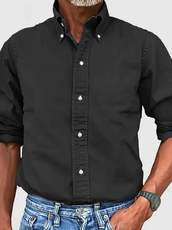 Men's Solid Color Business Lapel Button Down Shirt