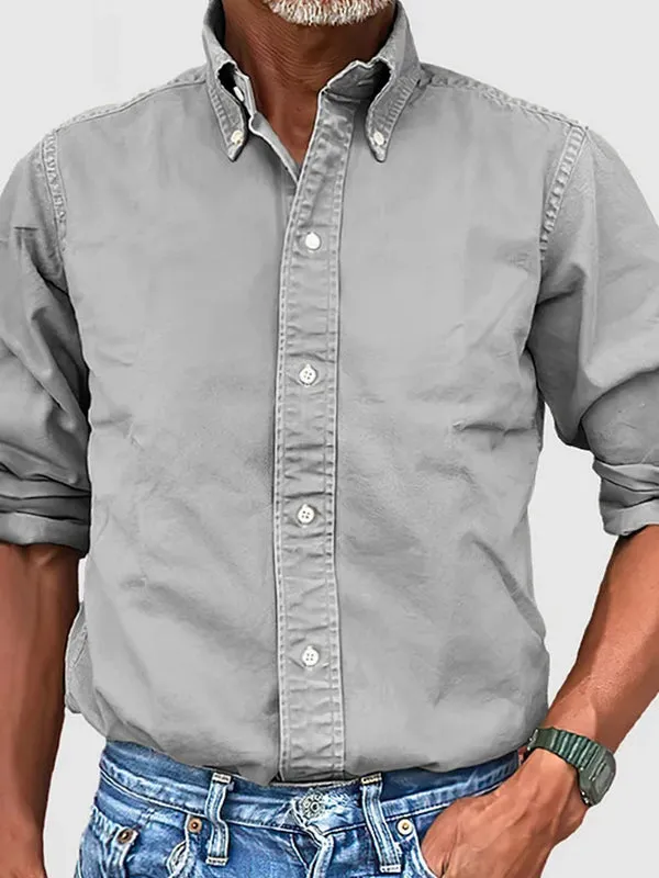 Men's Solid Color Business Lapel Button Down Shirt