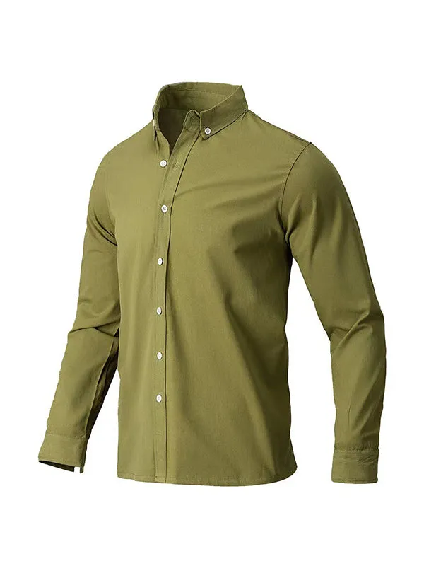 Men's Solid Color Business Lapel Button Down Shirt