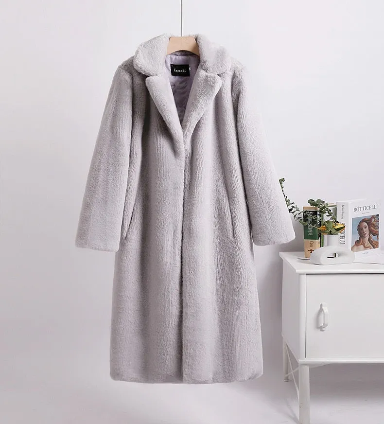 Mink Fleece Faux Fur Stitching Contrast Color Trench Coat for Women (9 colors)