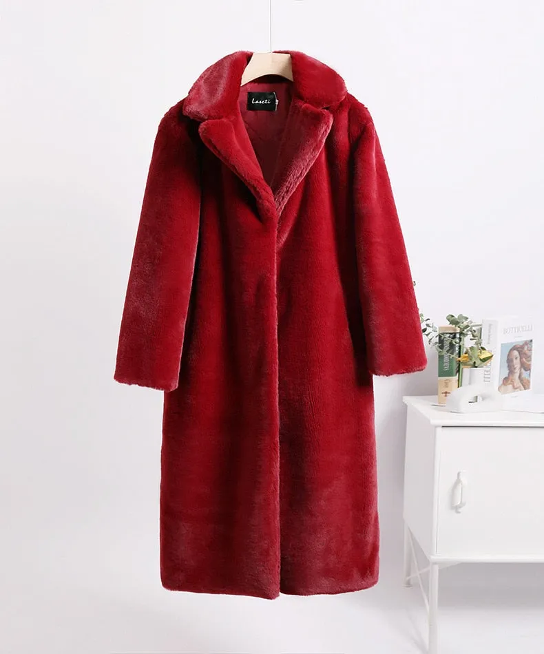 Mink Fleece Faux Fur Stitching Contrast Color Trench Coat for Women (9 colors)