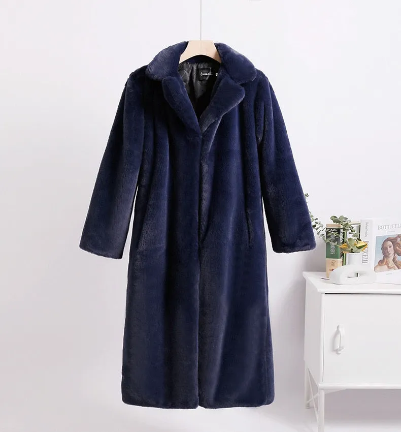 Mink Fleece Faux Fur Stitching Contrast Color Trench Coat for Women (9 colors)