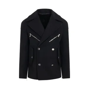 Motor Shoulder Wool Peacoat in Black