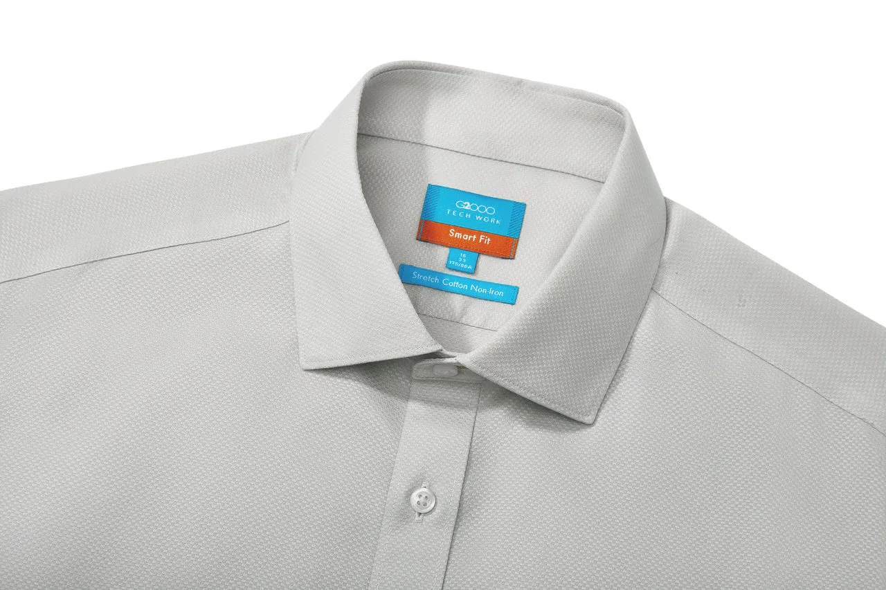 Non-Iron Cotton Stretch Textured Shirt in Smart Fit Semi-Spread Collar