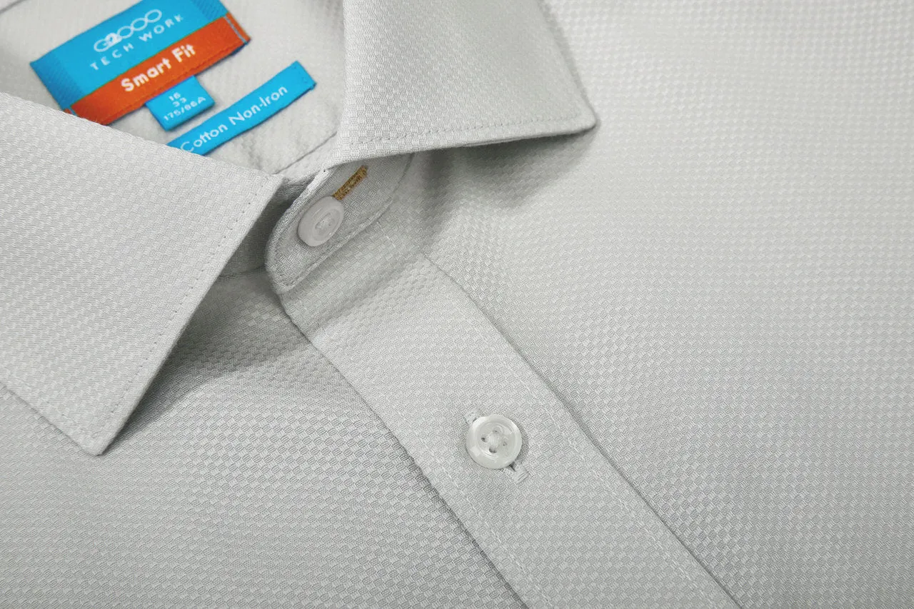 Non-Iron Cotton Stretch Textured Shirt in Smart Fit Semi-Spread Collar