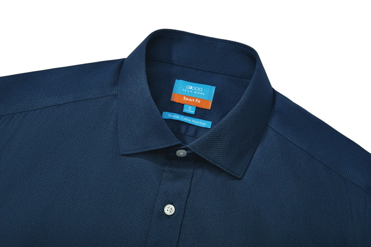 Non-Iron Cotton Stretch Textured Shirt in Smart Fit Semi-Spread Collar