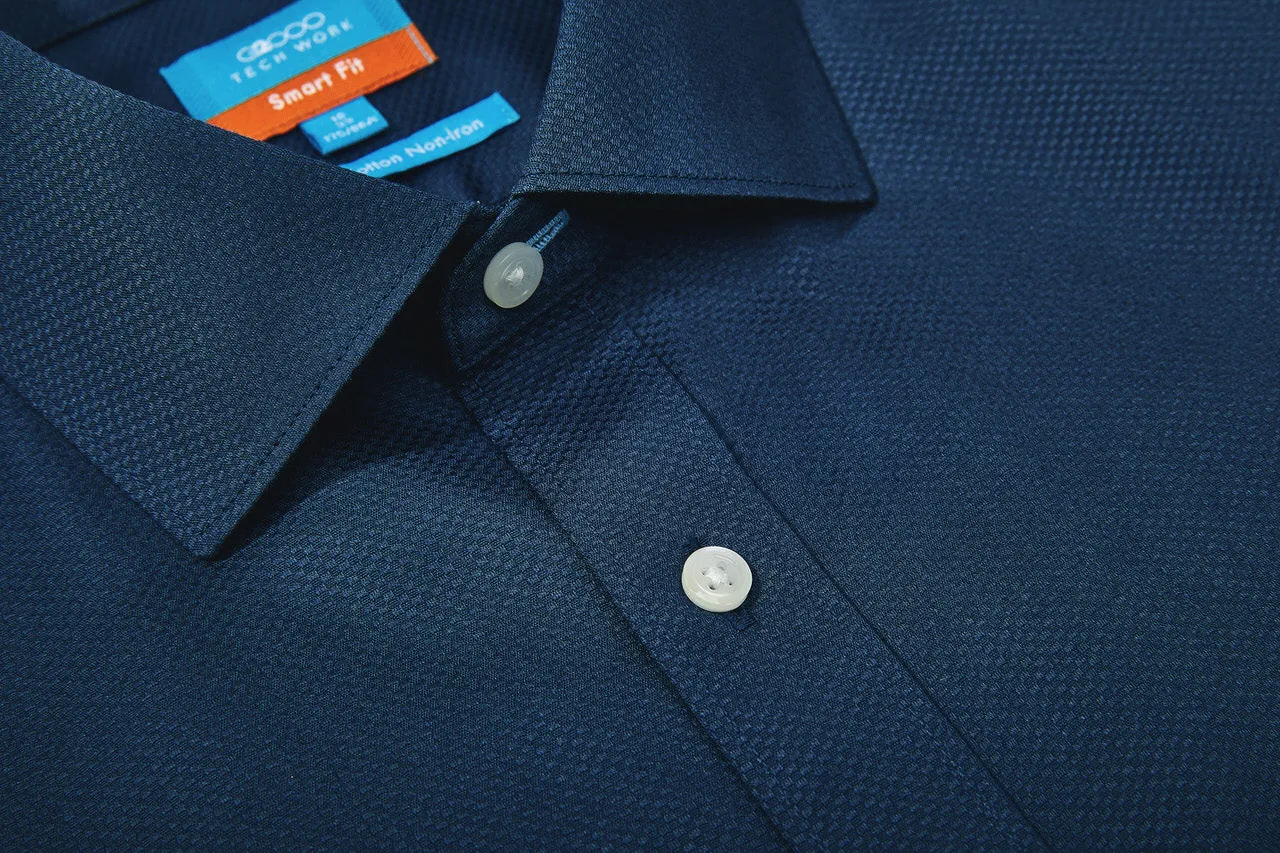 Non-Iron Cotton Stretch Textured Shirt in Smart Fit Semi-Spread Collar