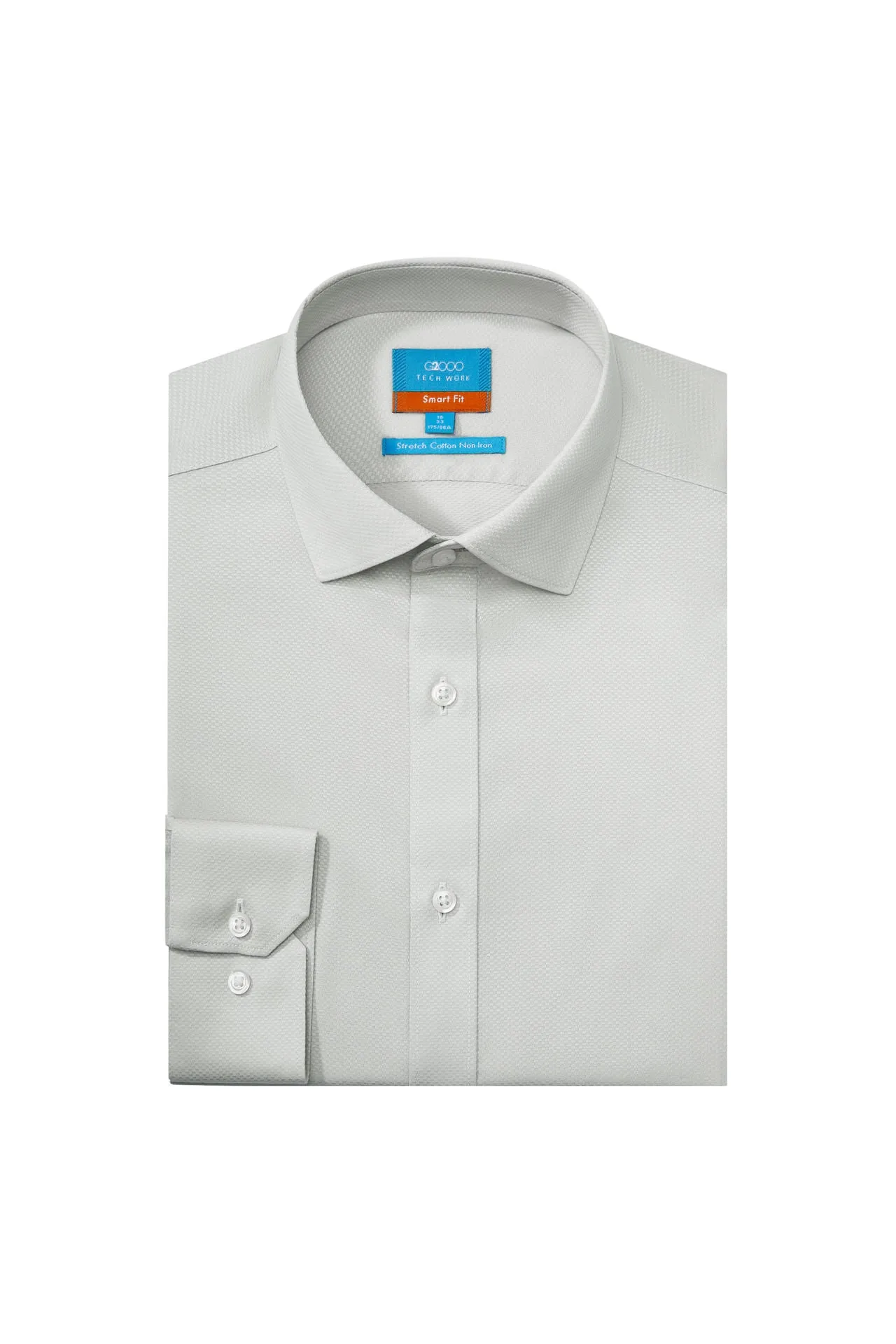 Non-Iron Cotton Stretch Textured Shirt in Smart Fit Semi-Spread Collar