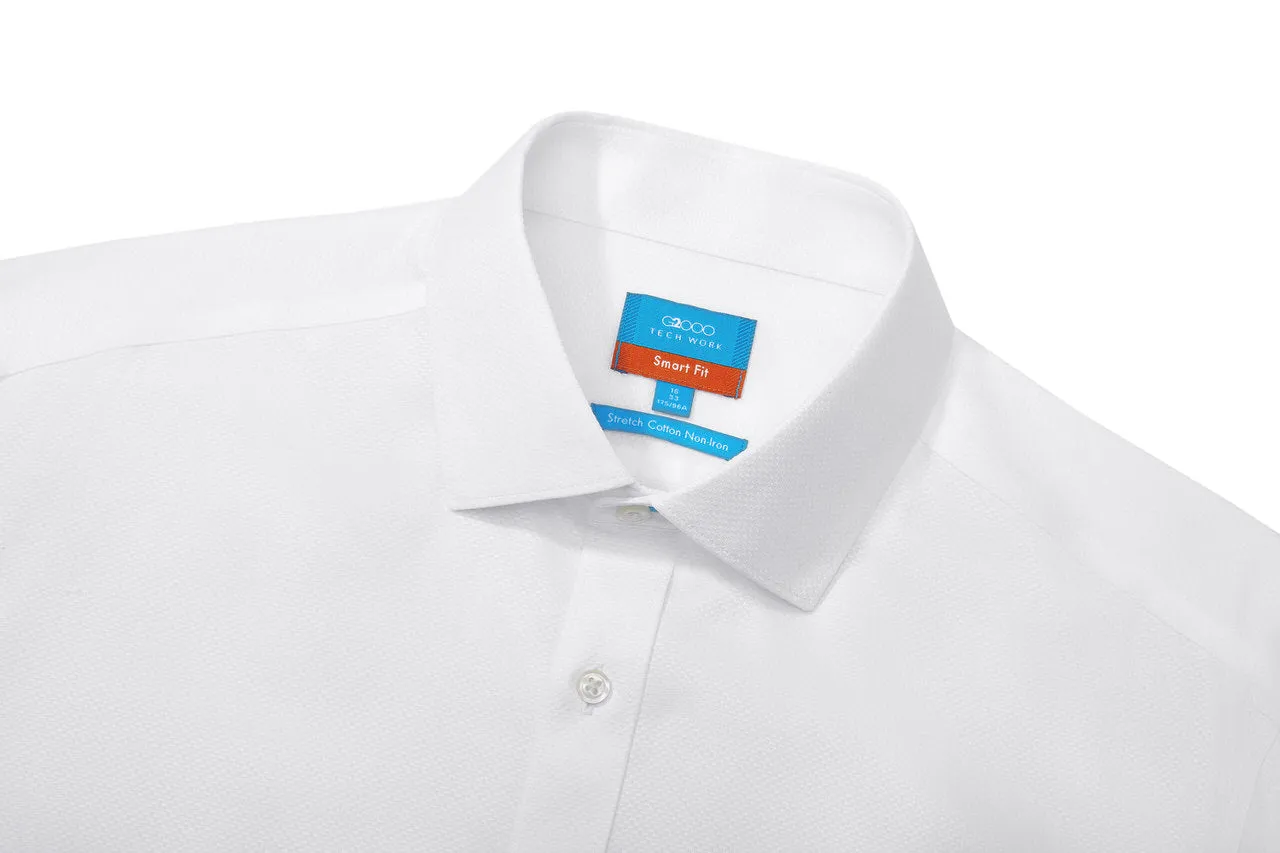 Non-Iron Cotton Stretch Textured Shirt in Smart Fit Semi-Spread Collar