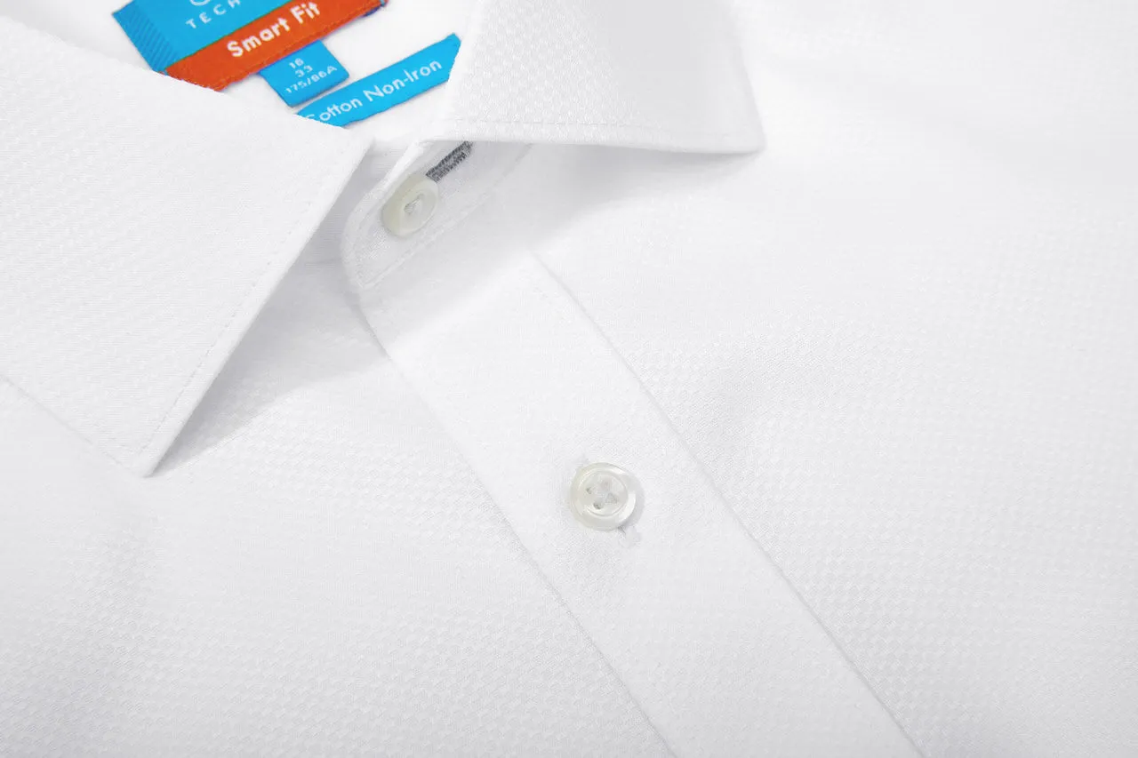 Non-Iron Cotton Stretch Textured Shirt in Smart Fit Semi-Spread Collar