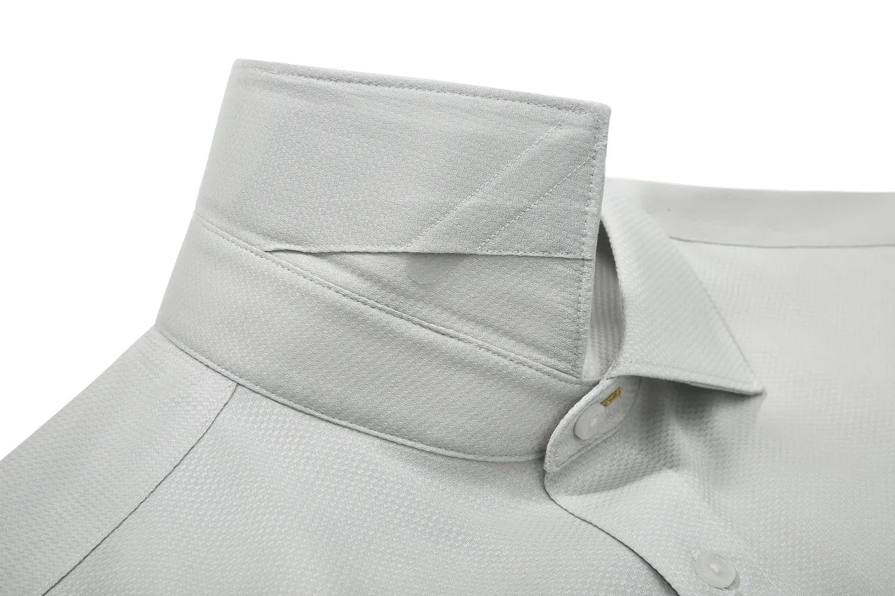 Non-Iron Cotton Stretch Textured Shirt in Smart Fit Semi-Spread Collar