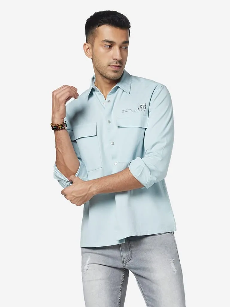 Nuon Light Blue Printed Relaxed-Fit Shirt