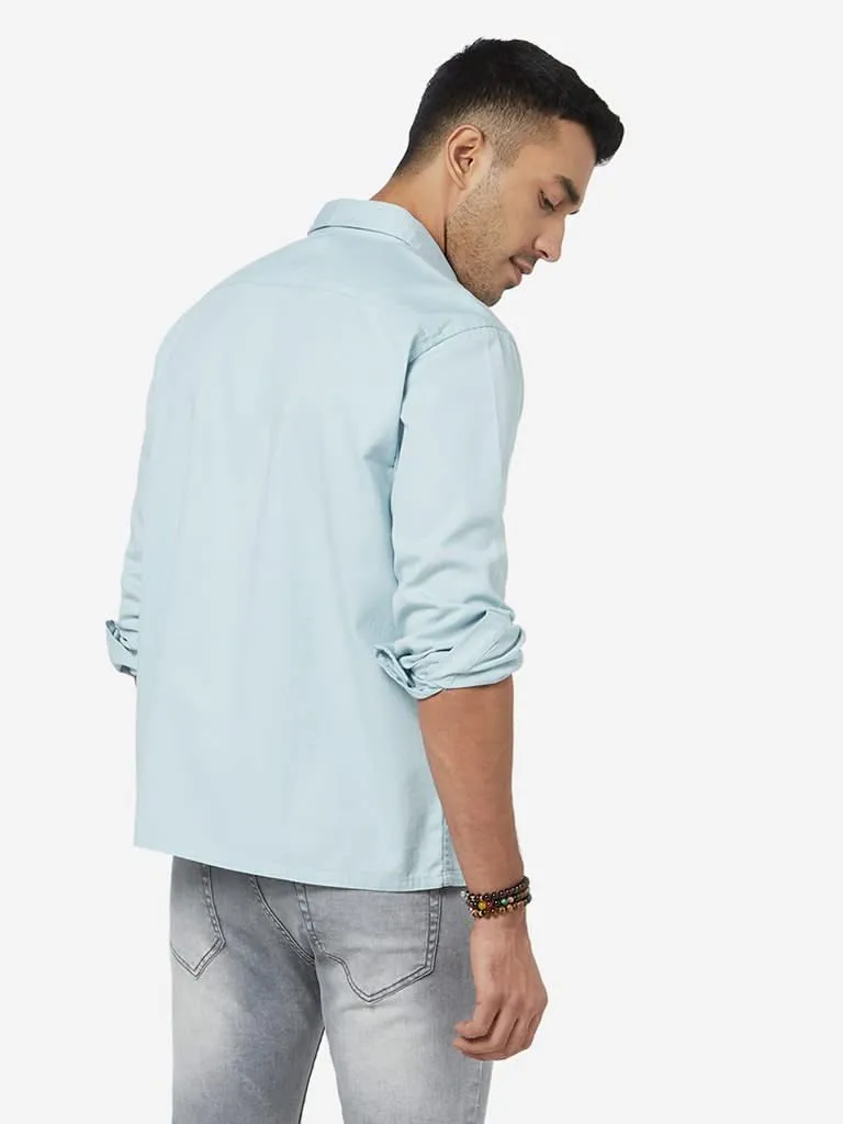 Nuon Light Blue Printed Relaxed-Fit Shirt