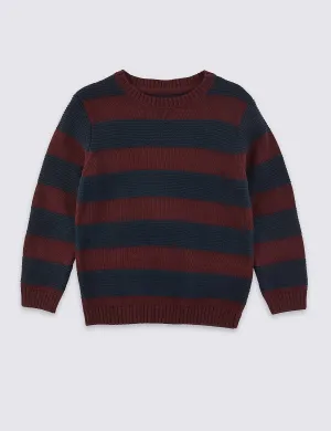 Pure Cotton Striped Knitted Jumper