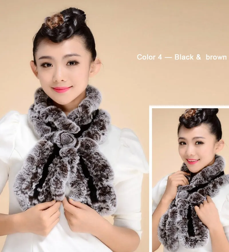 Real REX Rabbit Fur Scarf Wrap Cape Shawl Neck Warmer Women Children Scarf Flower Decoration FS14522