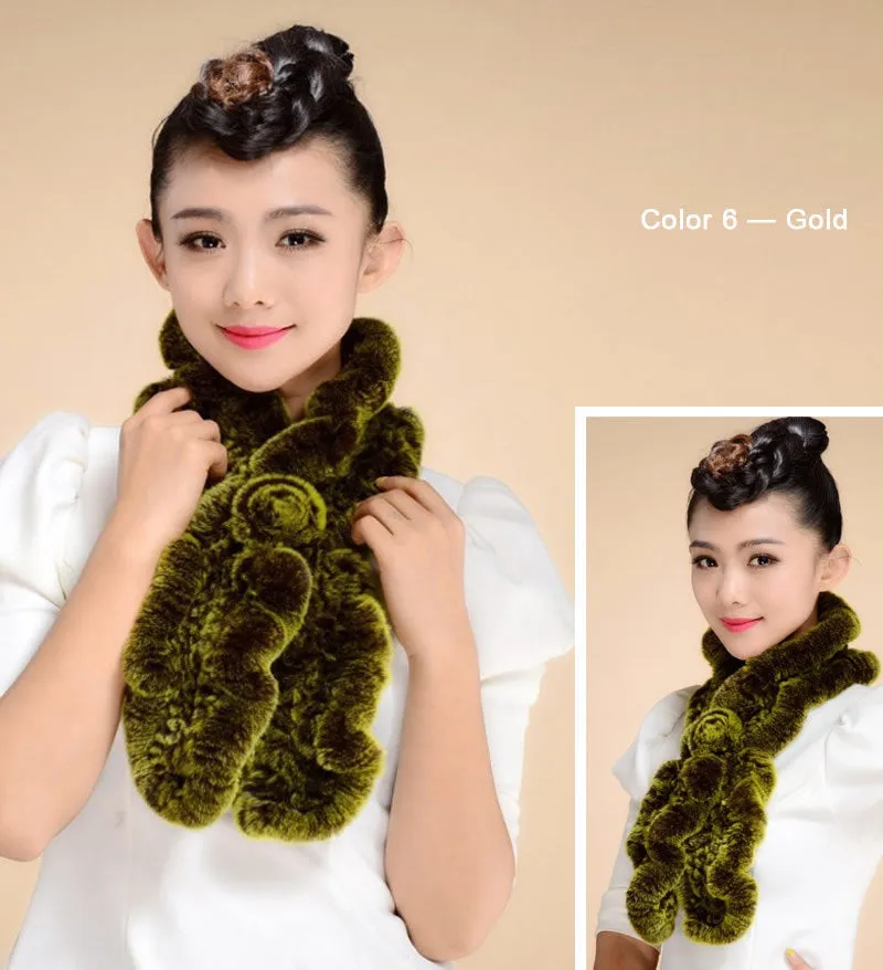 Real REX Rabbit Fur Scarf Wrap Cape Shawl Neck Warmer Women Children Scarf Flower Decoration FS14522