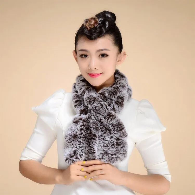 Real REX Rabbit Fur Scarf Wrap Cape Shawl Neck Warmer Women Children Scarf Flower Decoration FS14522