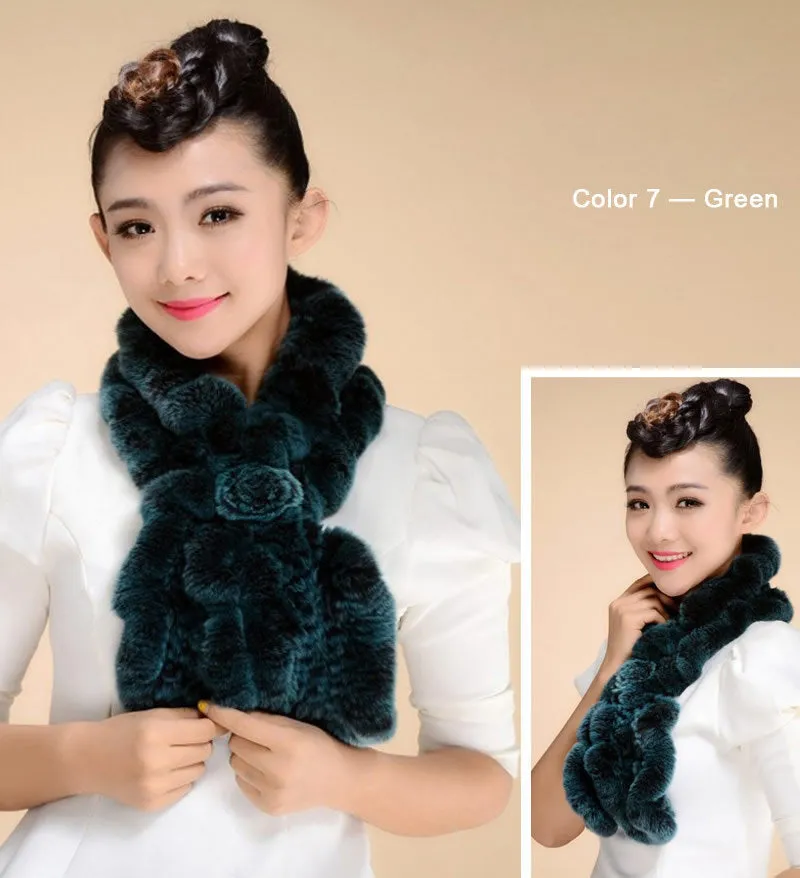 Real REX Rabbit Fur Scarf Wrap Cape Shawl Neck Warmer Women Children Scarf Flower Decoration FS14522