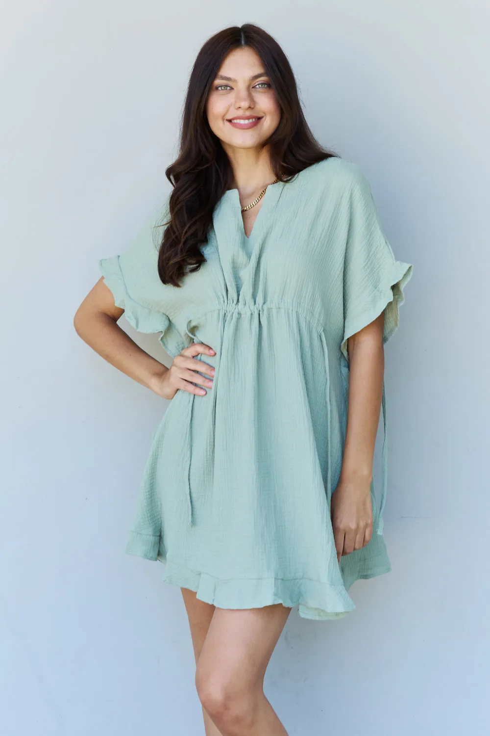 Ruffle Hem Dress with Drawstring Waistband