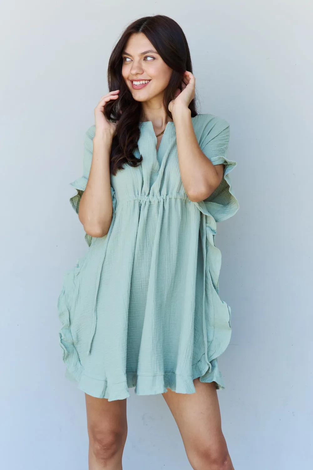 Ruffle Hem Dress with Drawstring Waistband