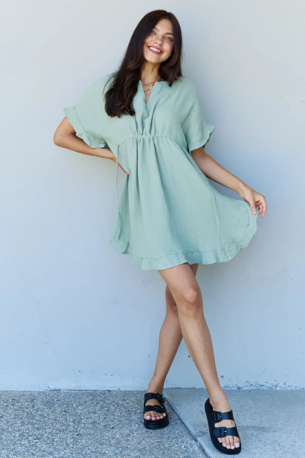 Ruffle Hem Dress with Drawstring Waistband