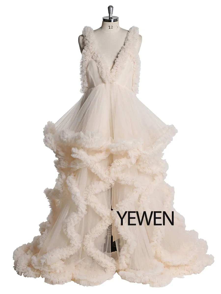 Ruffles Elegant Sleeveless Maternity Dresses for Photoshoot YEWEN