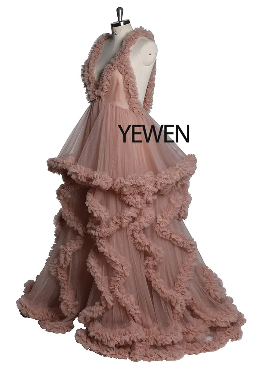 Ruffles Elegant Sleeveless Maternity Dresses for Photoshoot YEWEN