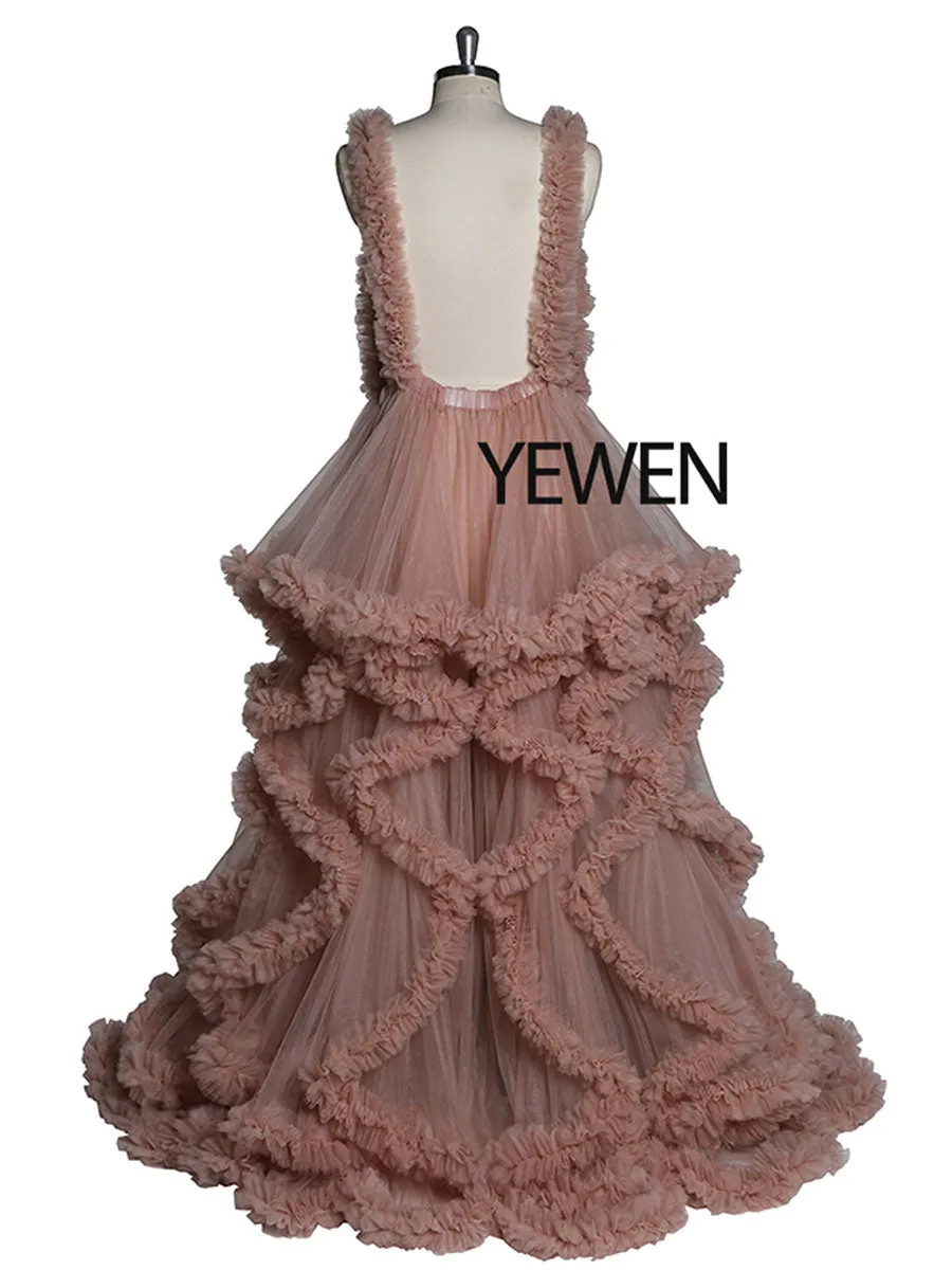 Ruffles Elegant Sleeveless Maternity Dresses for Photoshoot YEWEN