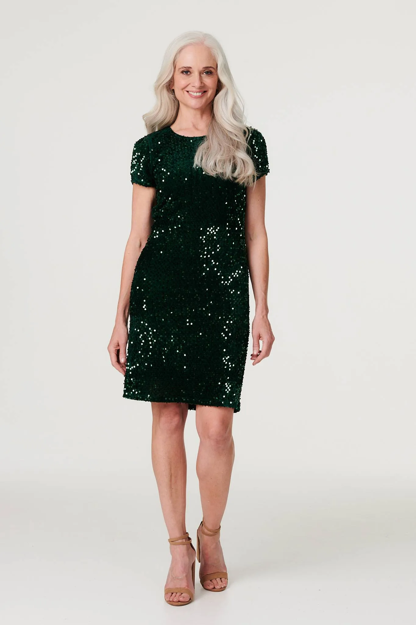 Sequin Short Sleeve Shift Dress