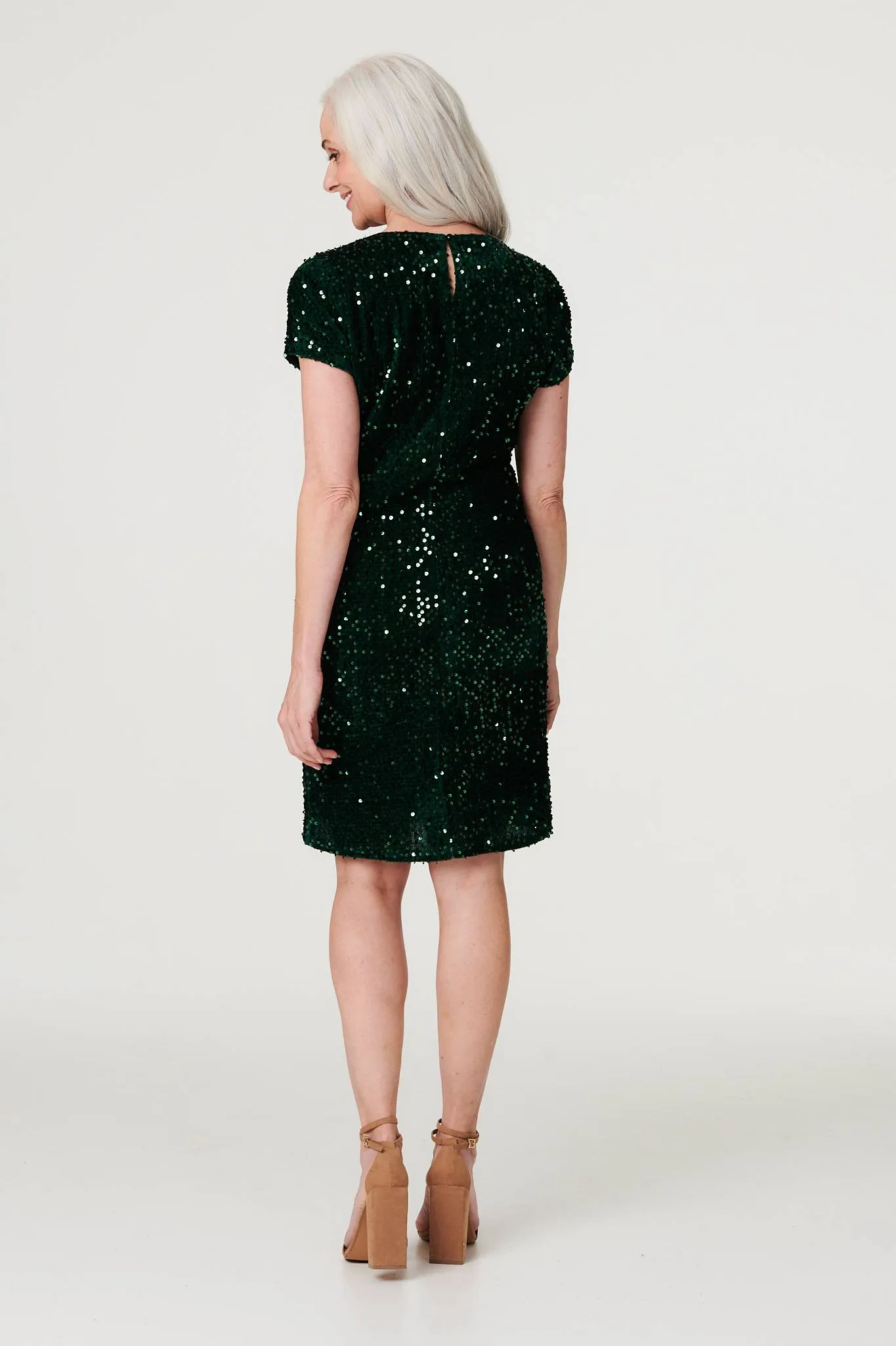 Sequin Short Sleeve Shift Dress