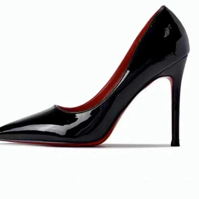 Shijunyi Luxe Black Patent High Heels with Iconic Red Sole