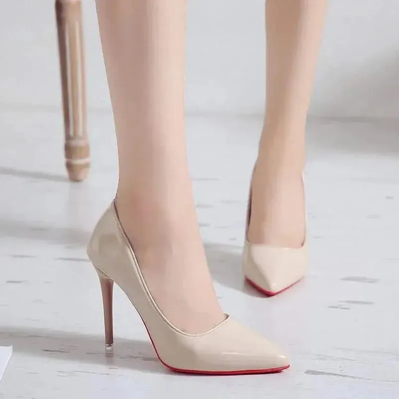 Shijunyi Luxe Black Patent High Heels with Iconic Red Sole