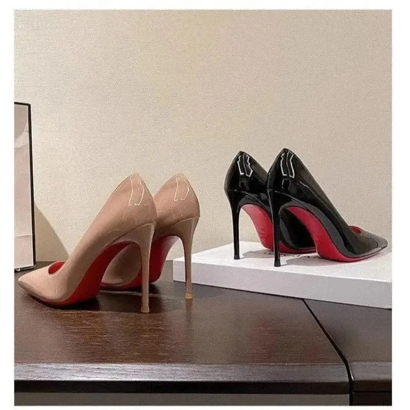 Shijunyi Luxe Black Patent High Heels with Iconic Red Sole