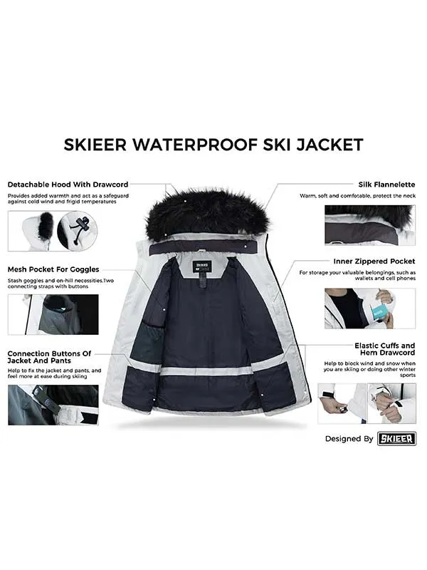 Skieer Men's Ski Jacket Waterproof Winter Hooded Puffer Jacket Windproof Snowboard Coat