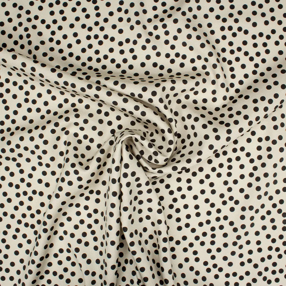 Small Black Spotted Pale Beige Stretch Silk Crêpe