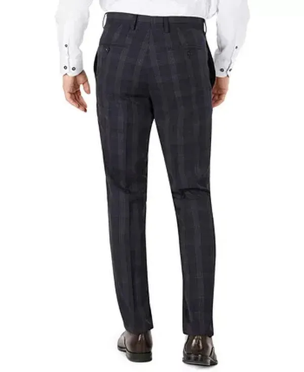 Tallia Mens Slim-Fit Navy Plaid Wool Dress Pants, Size 34X30