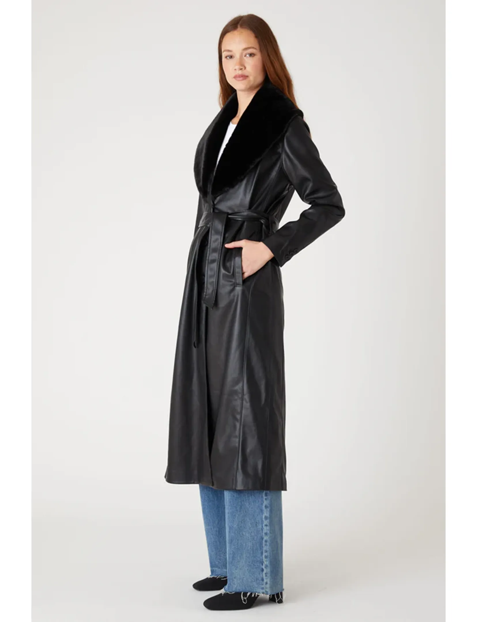 Vegan Leather Belted Trench, Late Night Feels