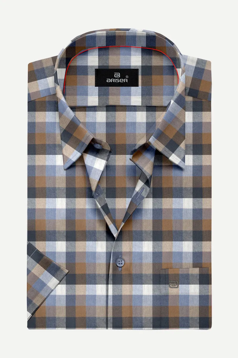 Vegas - Brown With Blue Checked Shirts For Mens | Ariser