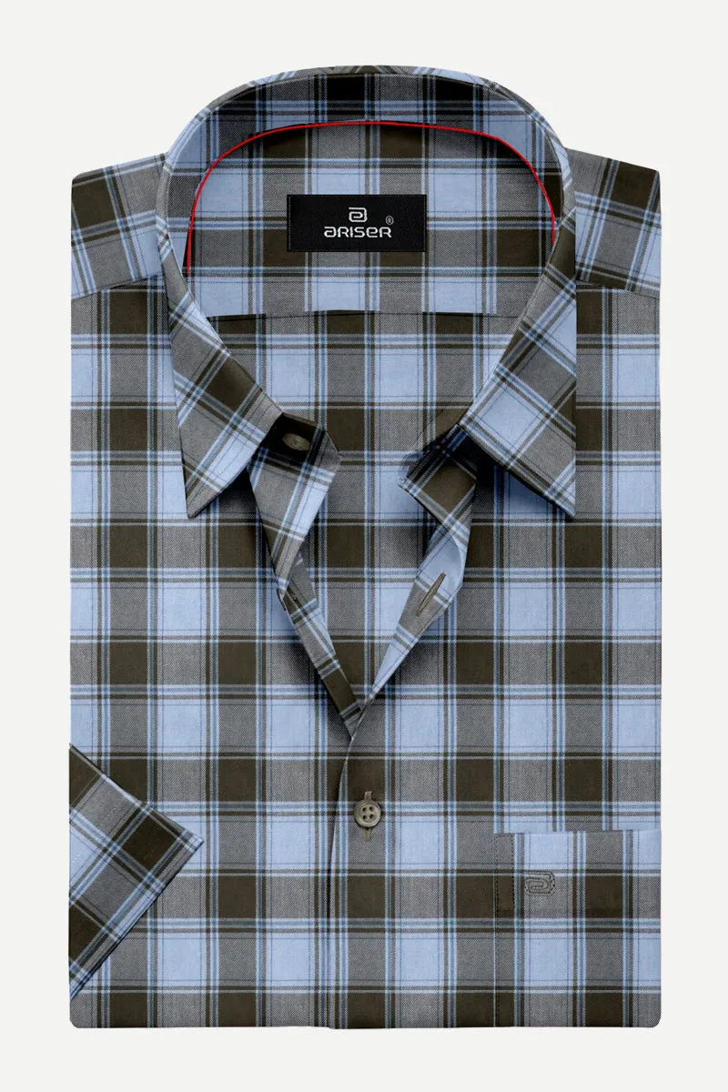 Vegas - Light Blue With Black Checked Shirts For Mens | Ariser