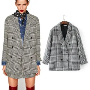 Vintage Plaid Houndstooth Double Breasted Blazers