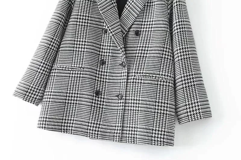 Vintage Plaid Houndstooth Double Breasted Blazers