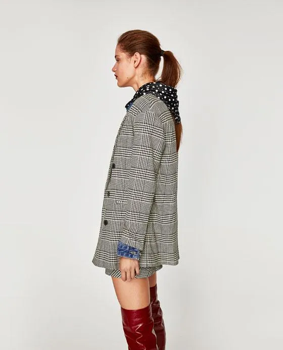 Vintage Plaid Houndstooth Double Breasted Blazers