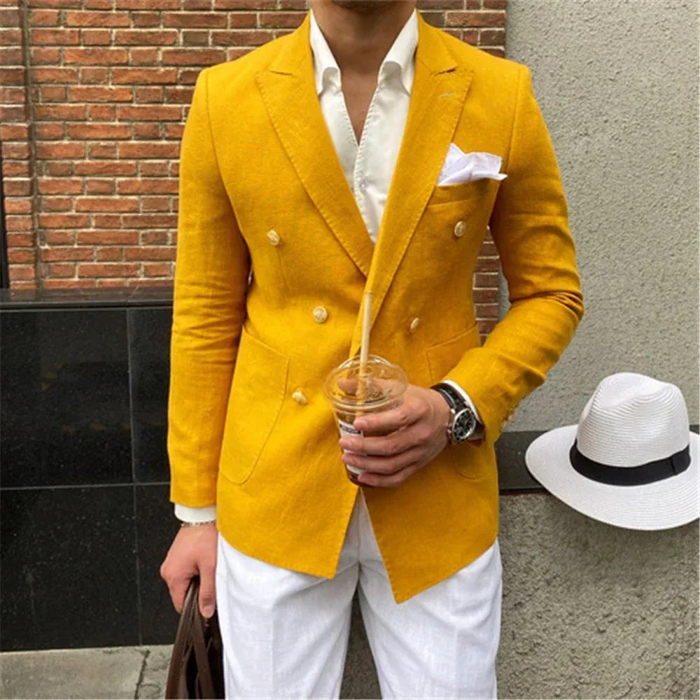 Wiaofellas  -  Summer Beach Linen Blazers Hombre Double-breasted Casual Men's Jacket Slim Fit Men's Social Coat Custom Made Blazer Hombre