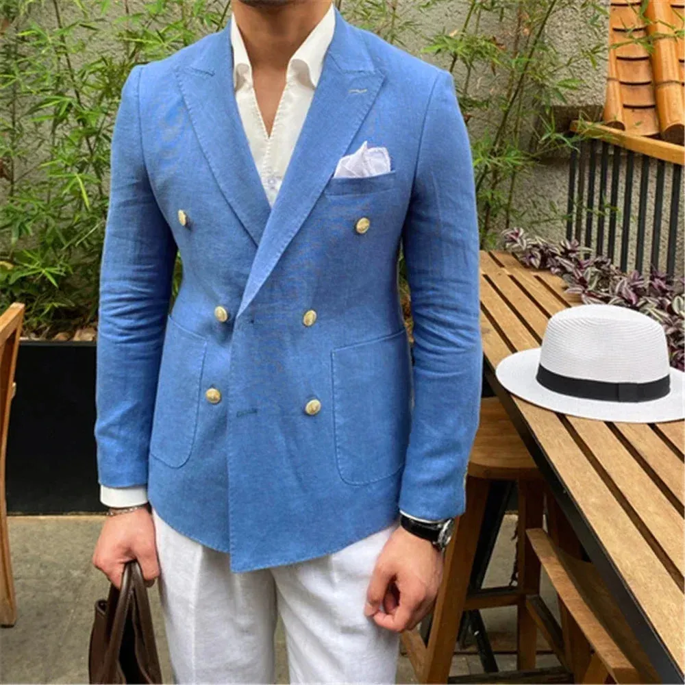 Wiaofellas  -  Summer Beach Linen Blazers Hombre Double-breasted Casual Men's Jacket Slim Fit Men's Social Coat Custom Made Blazer Hombre