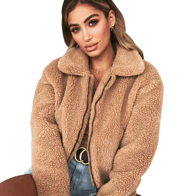 Winter Warm Faux Fur Jacket Ladies 5 Colors Wool Outwears