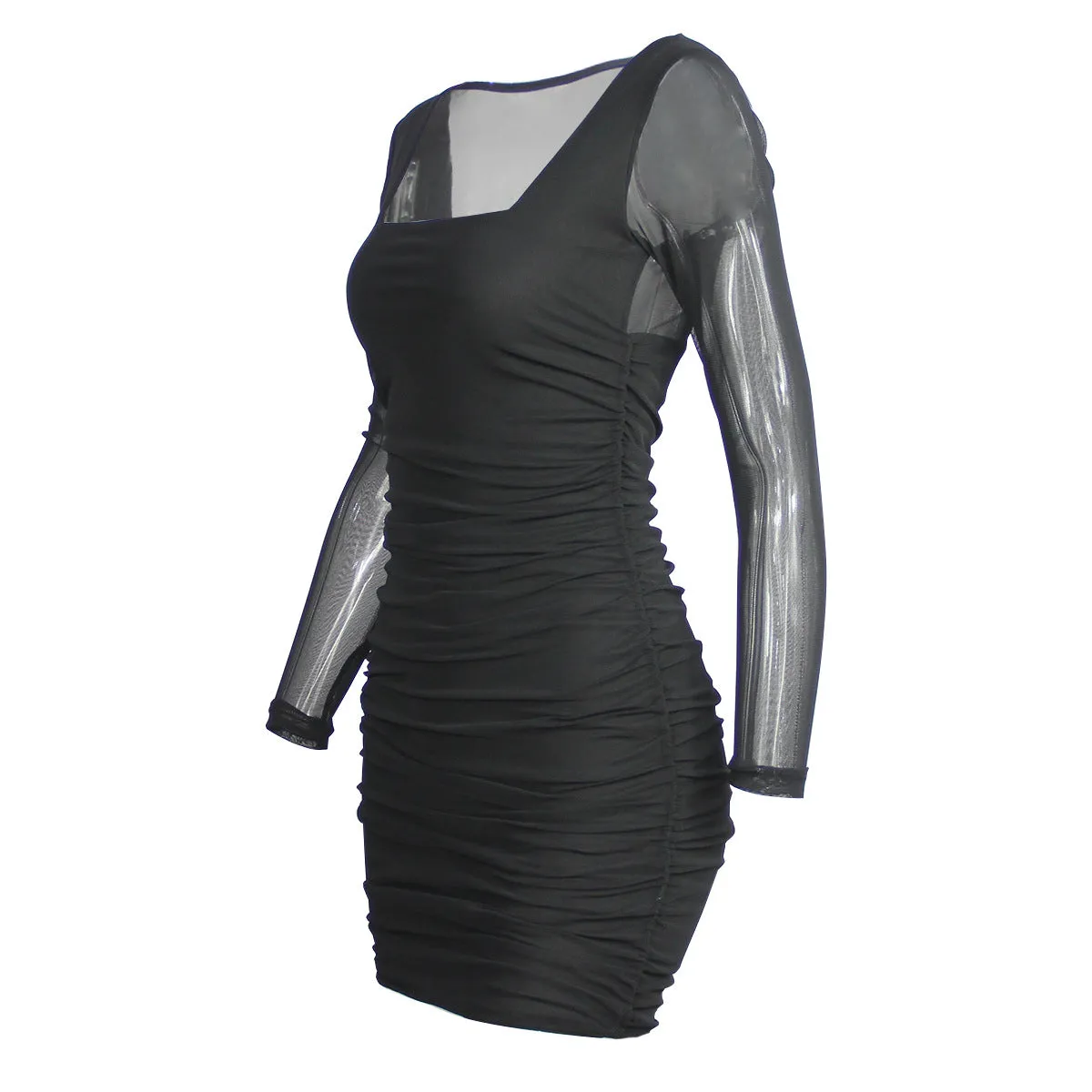 Women's sexy  mesh long-sleeved party mini dress